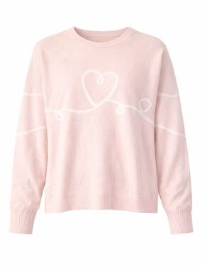 NWT Aaeda Women’s Pastel Pink Heart Sweater Crewneck Knit Medium